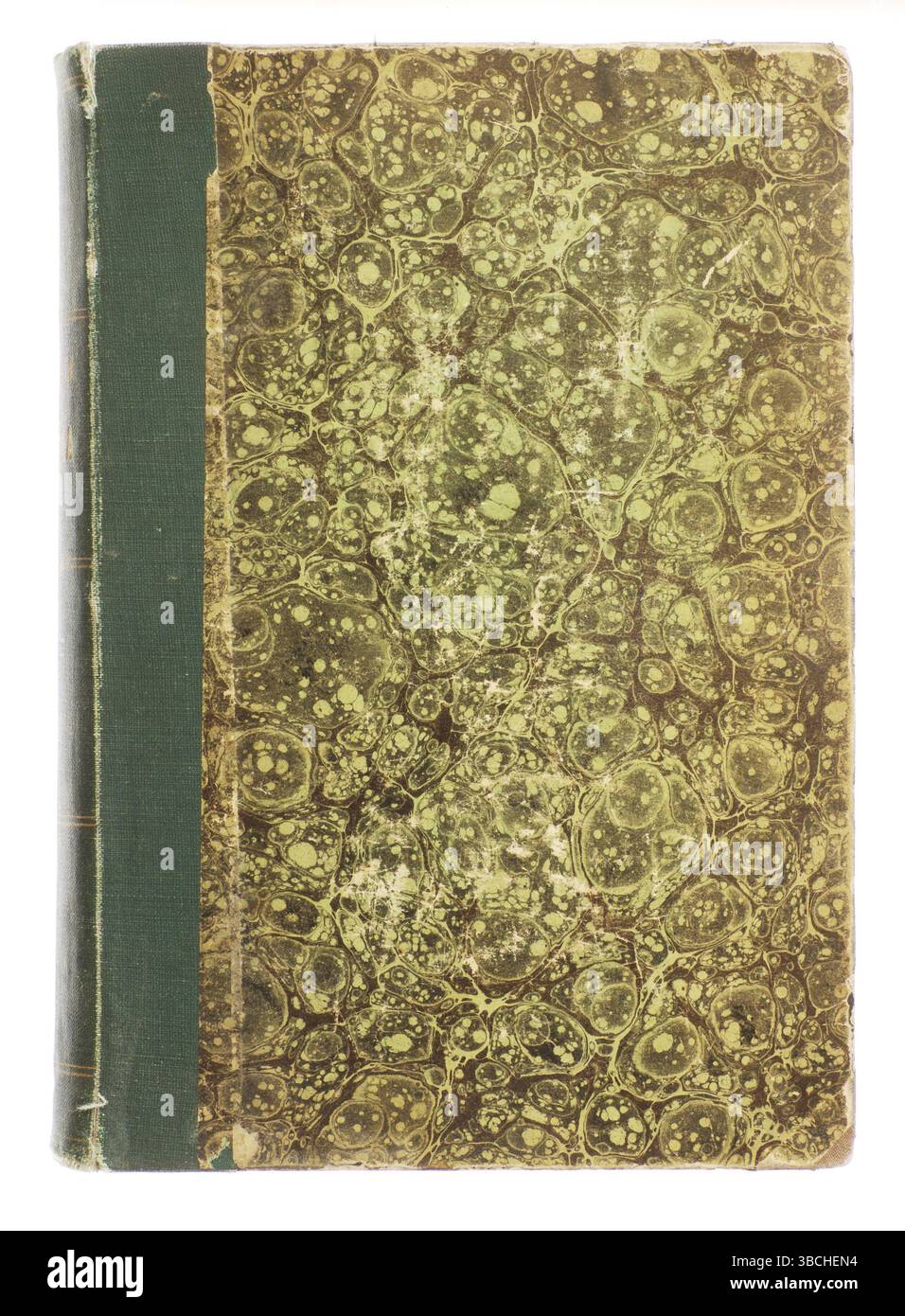 Altes grunge-grünes Buch über weißem vertikalem Stockfoto