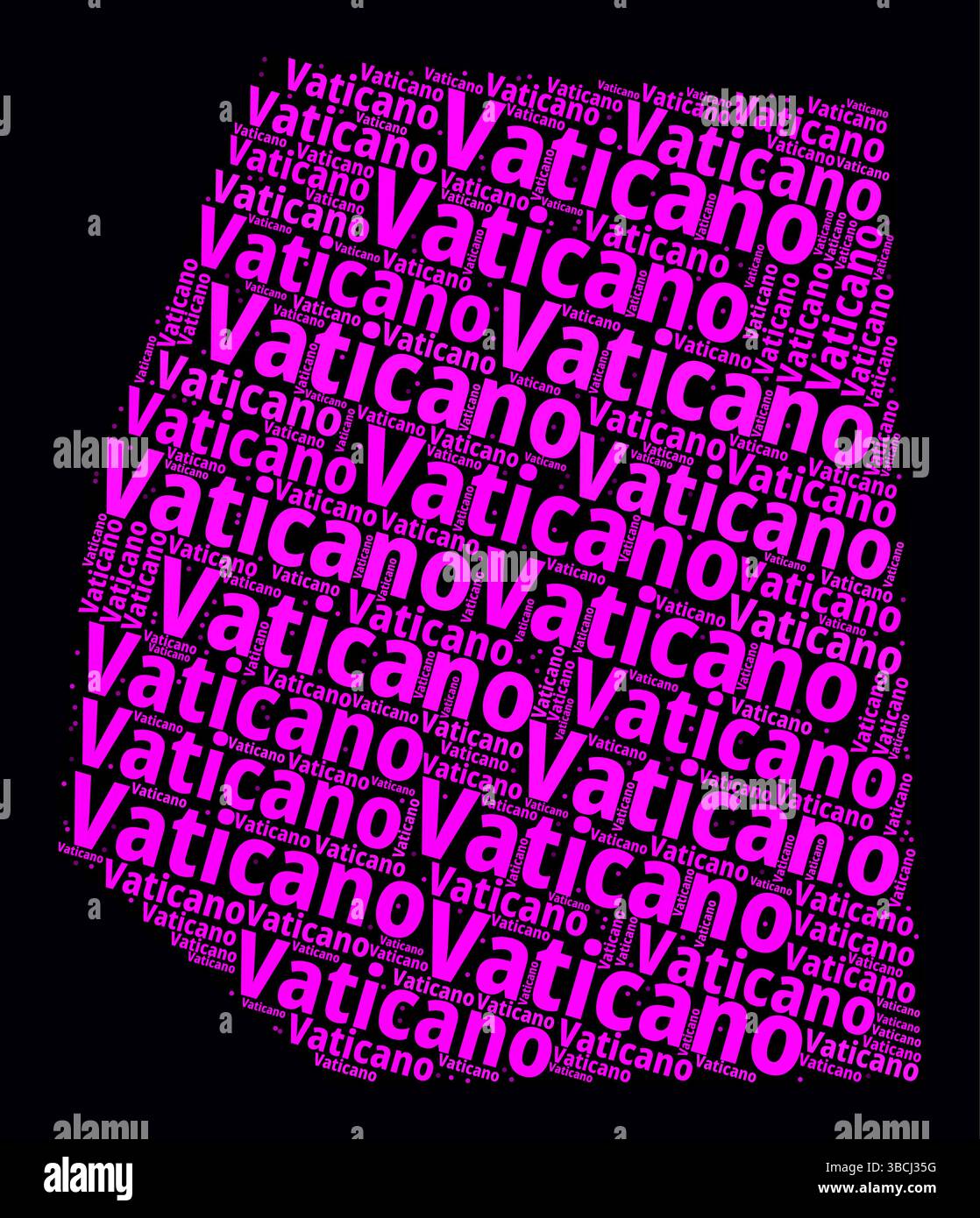 Vatikanstadt Regionen Wortwolken. Helles Neondesign auf dunklem Hintergrund. Regionale Namen des Landes in italienischer Sprache. Stock Vektor