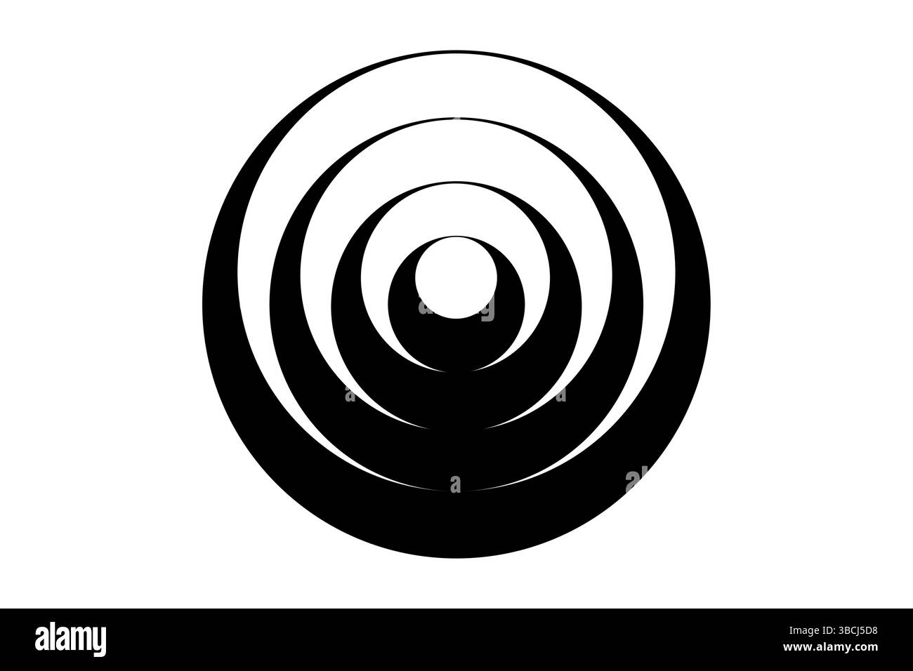 Abstraktes geometrisches Logo, konzentrische Kreise, Schwarzweiß-Farbringe. Vektorsymbolvorlage, Business Design-Element isoliert auf weiß Stock Vektor