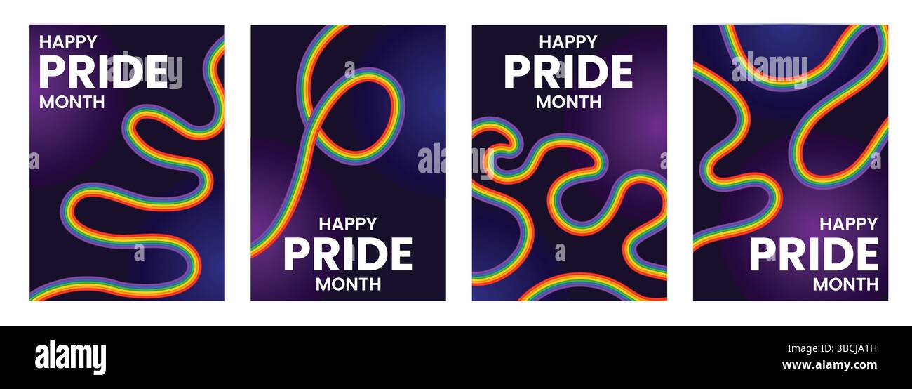 Farbenfrohe „Happy Pride Month“-Banner, Farbenfrohe Abstrakte Regenbogendesigns, Poster Zur Feier Des Pride Month Stock Vektor