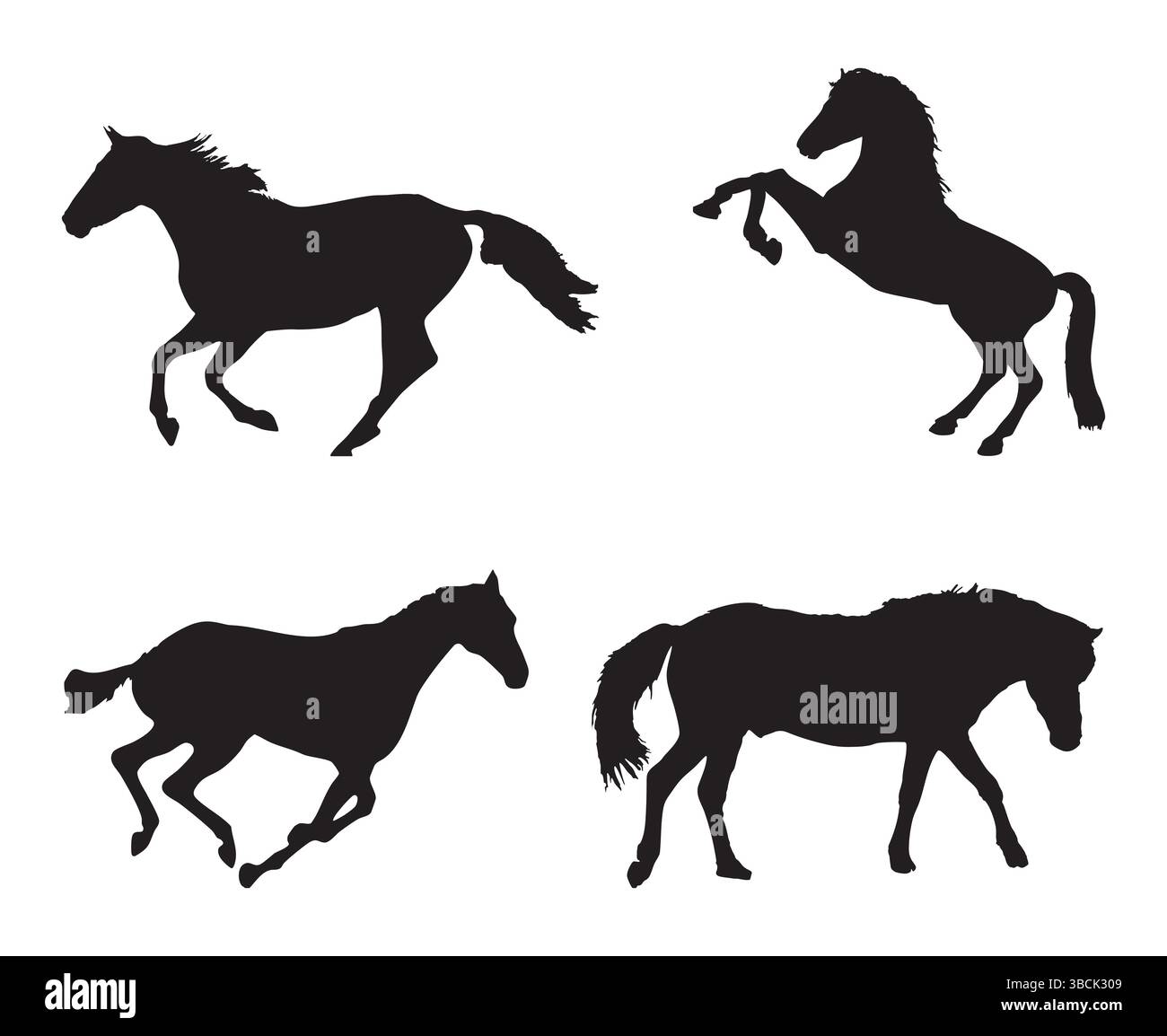 Silhouette Kollektion von Running and Steing Horses auf weißem Hintergrund Stock Vektor