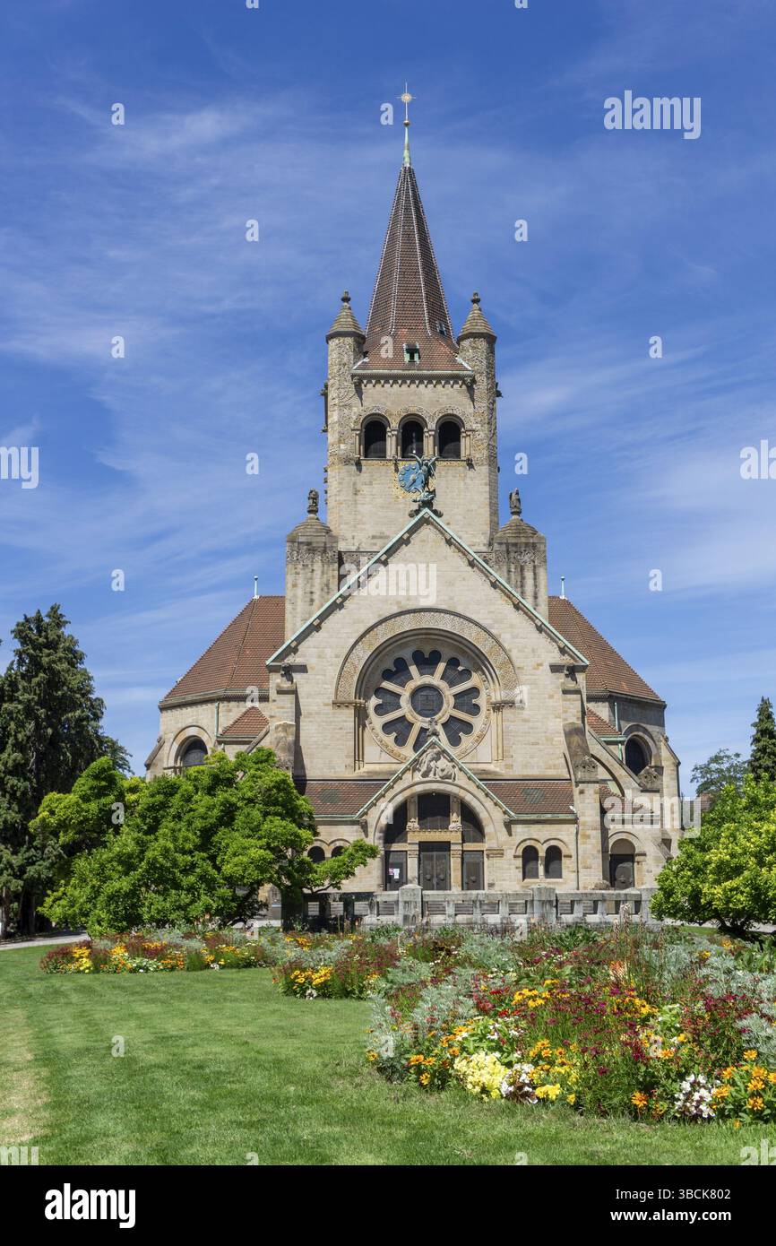 Blick auf die historische Pauluskirche in Basel Stockfoto