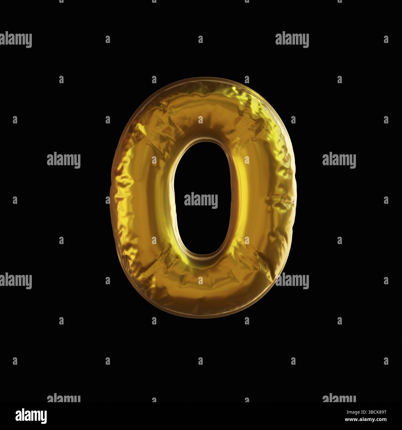 Golden Balloon Number 0, realistische 3D-Darstellung auf schwarzem Hintergrund Stockfoto