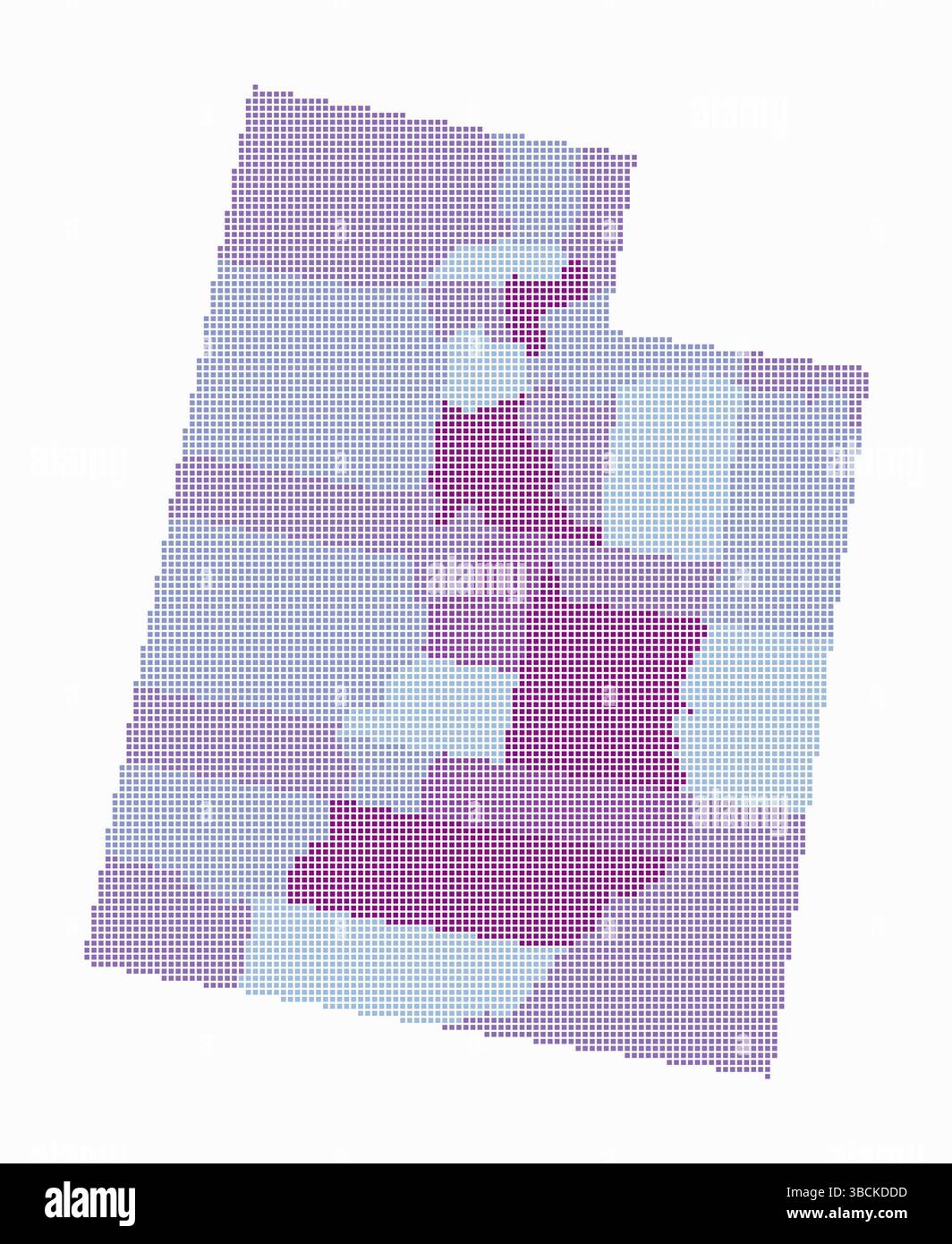 Utah gepunktete Karte. Digitale Karte des Zustands auf weißem Hintergrund. Utah-Form mit quadratischen Punkten. Farbige Punkte. Kleine Quadrate. Stock Vektor