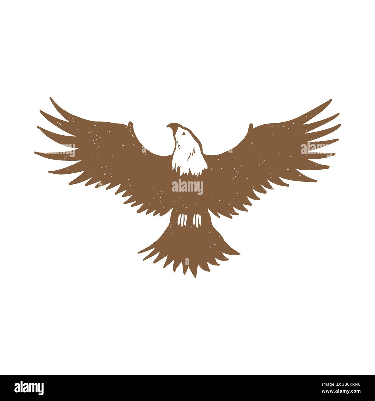 Logo, Adleremblem. Ein großer Adler fliegt mit ausgestreckten Flügeln. Vintage Gravur isolierte Adler Illustration Tusche Skizze. Grafische Umrissdarstellung. Handgezeichnetes Vektorbild Stock Vektor