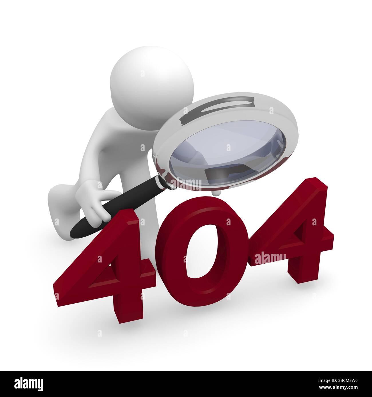 3D Mann mit einer Lupe Fehler suchen Stockfoto