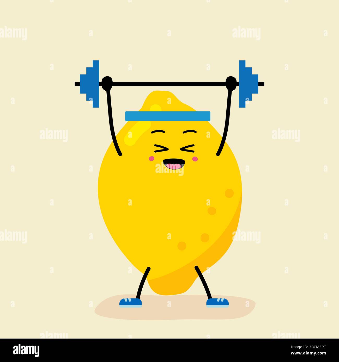Barbell, Kurzhanteln. Eine süße, starke Lemon. Das Konzept des Unterrichts im Fitnessstudio Stock Vektor