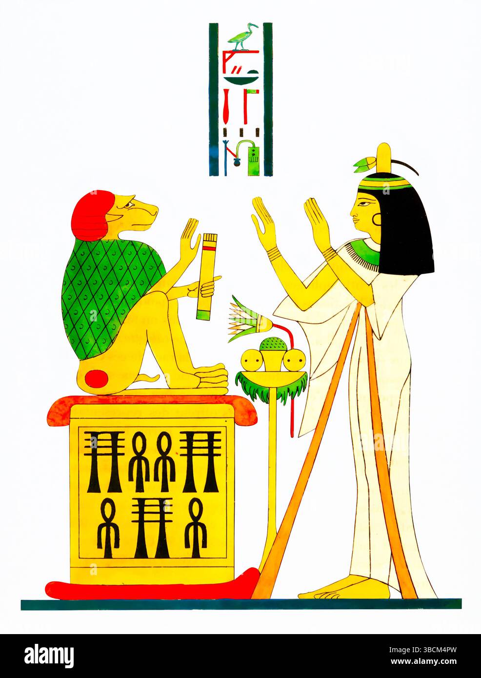 Illustration von Cynocephalus, Emblem von Thoth, aus Pantheon Egypt von Dubois, französische Ägyptologie des 19. Jahrhunderts, detailliertes mythologisches ägyptisches Symbol Stockfoto