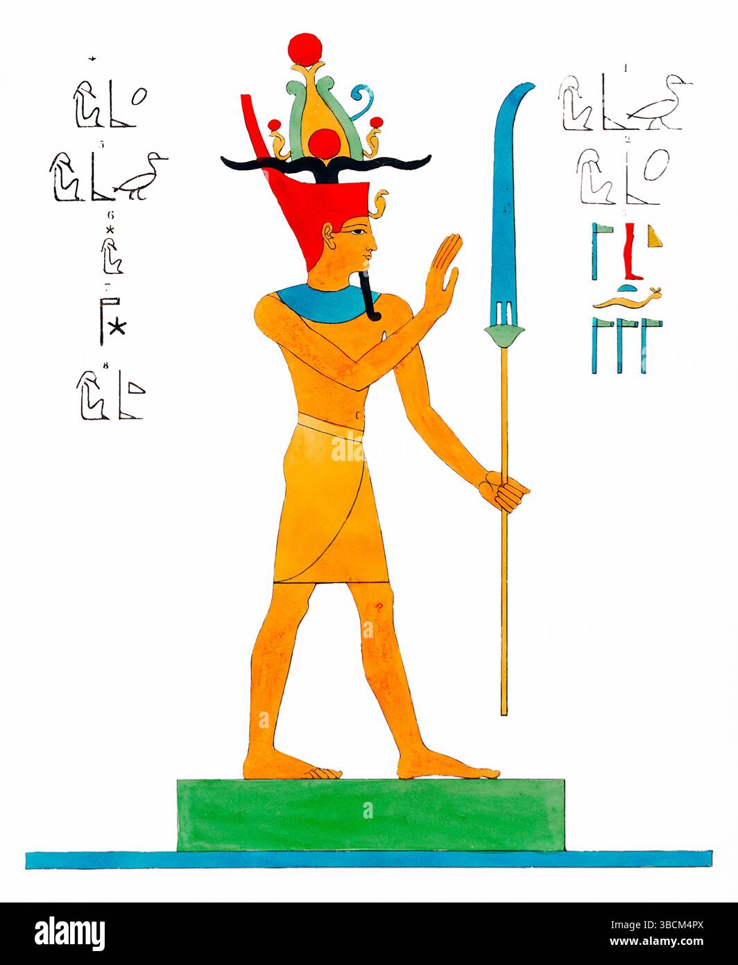 Illustration von Geb aus dem Pantheon Egypt von Dubois, Frankreich des 19. Jahrhunderts. Ägyptischer Erdgott, mythologische Figur, detaillierte historische Gravur. Stockfoto