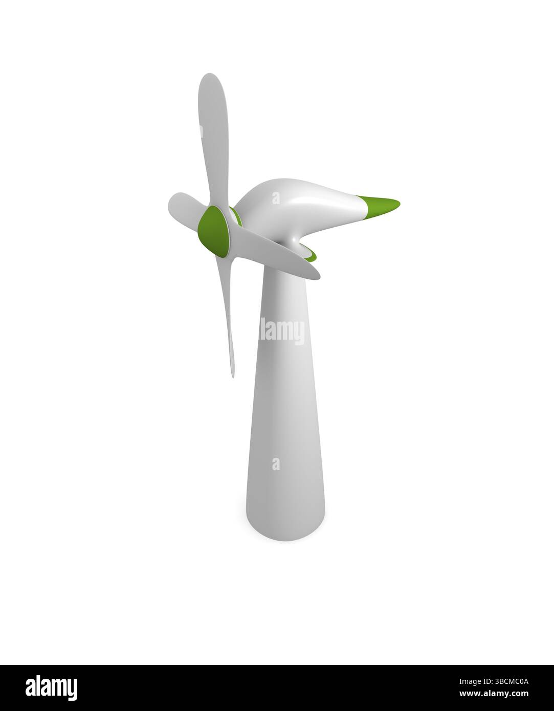 Wind-Kraftwerk auf einem weißen Hintergrund, 3d Konzept Stockfoto