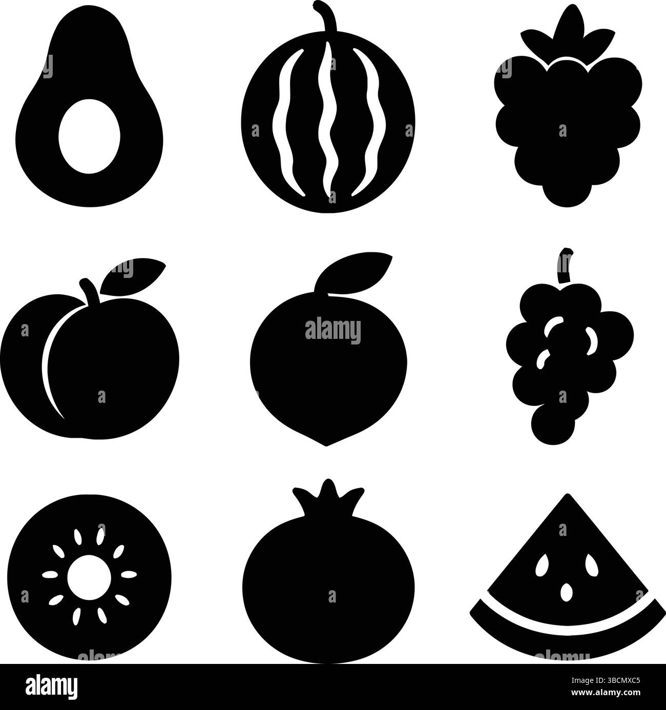 Sammlung von Silhouetten aus tropischen Früchten und Orchard Fruit Stock Vektor