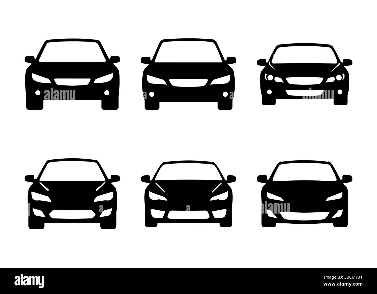 Satz von Vorderansicht Auto Silhouette Vektor für Automotive Design, Fahrzeug Icons, Transport, Stadtverkehr Stock Vektor