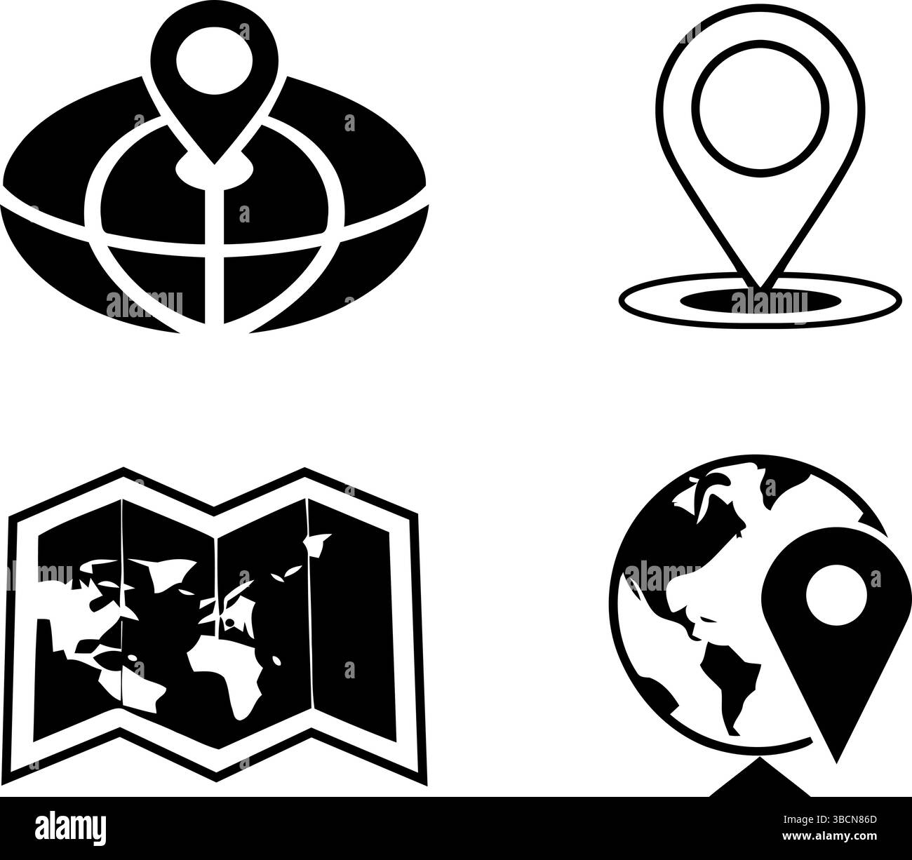 4 Positionssymbole/Kartensymbole Eingestellt – Stift, Kugel, Kartensymbol Stock Vektor
