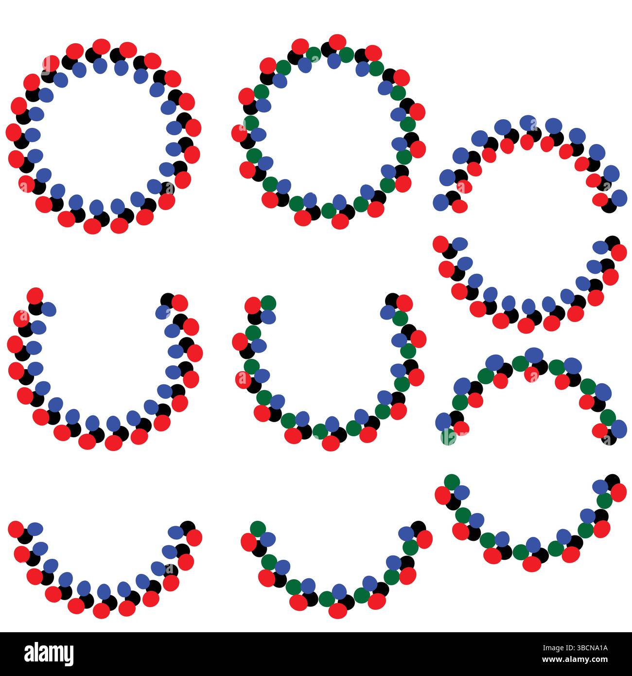 9 gepunktete kreisförmige Vektordesigns | farbige Punktmuster Formen für Infografiken, Dekoration, abstrakte technische Grafiken | editierbares EPS-Paket Stock Vektor