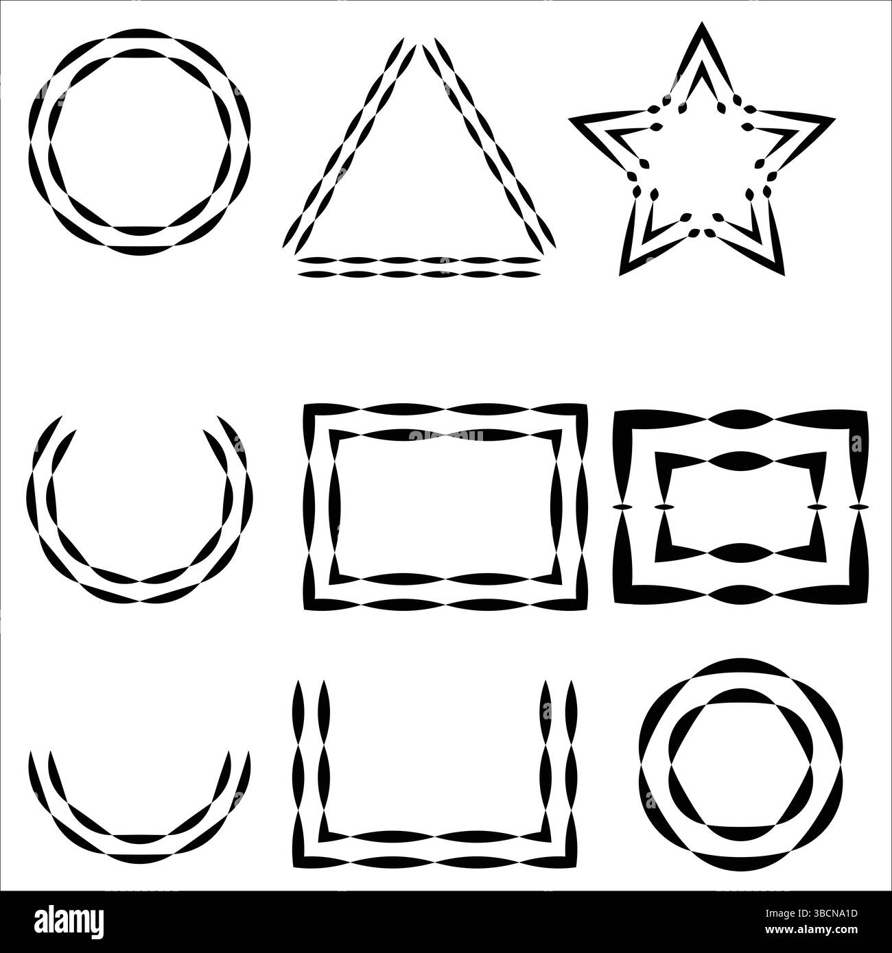 Basisformsatz einschließlich gerundeter und angewinkelter Linienarten für Konzepte der symbolischen visuellen Kommunikation Stock Vektor