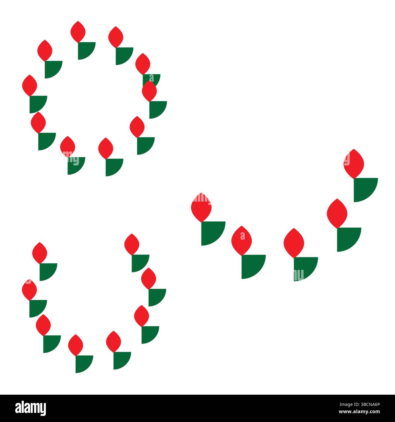 Floral Circle Designs in Rotgrün – Moderne Vektor Tulip inspirierte runde Rahmen für dekorative Abzeichen, Logos oder digitale Frühlings-Art-Muster Stock Vektor