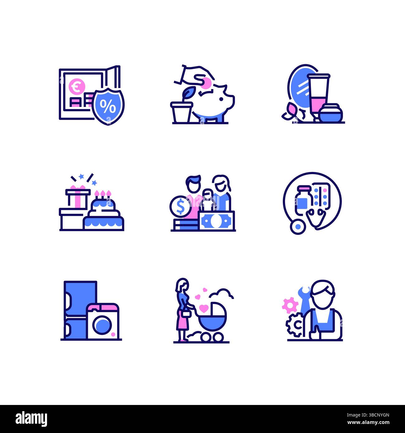 Budget- und Finanzmanagement – Symbole für Liniendesign Stock Vektor