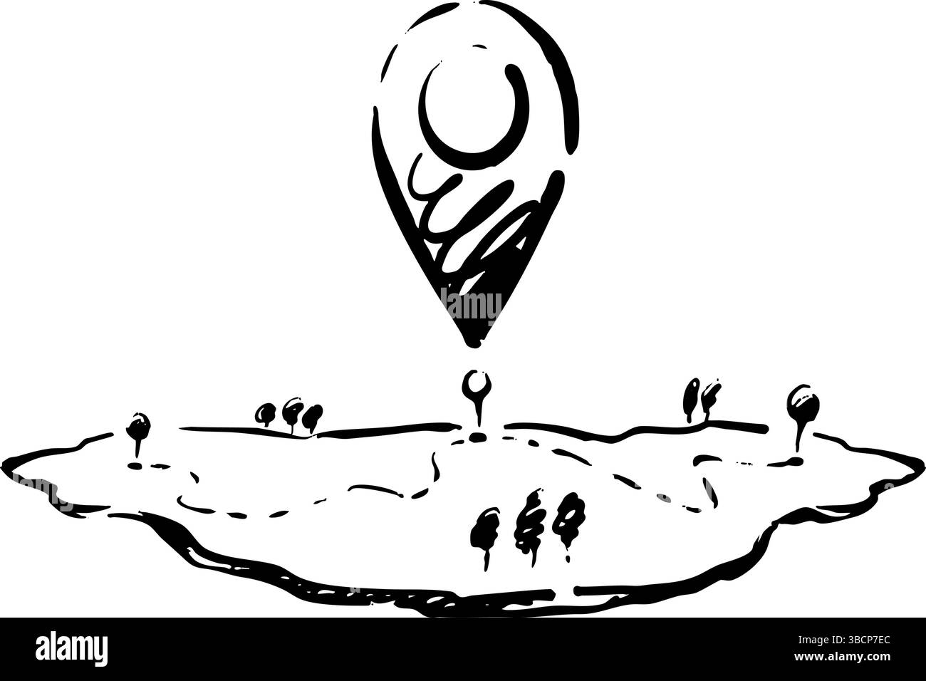 Eine PIN für die abstrakte Position, die auf der Illustration im Querformat markiert ist und ein Scenic Artwork darstellt Stock Vektor