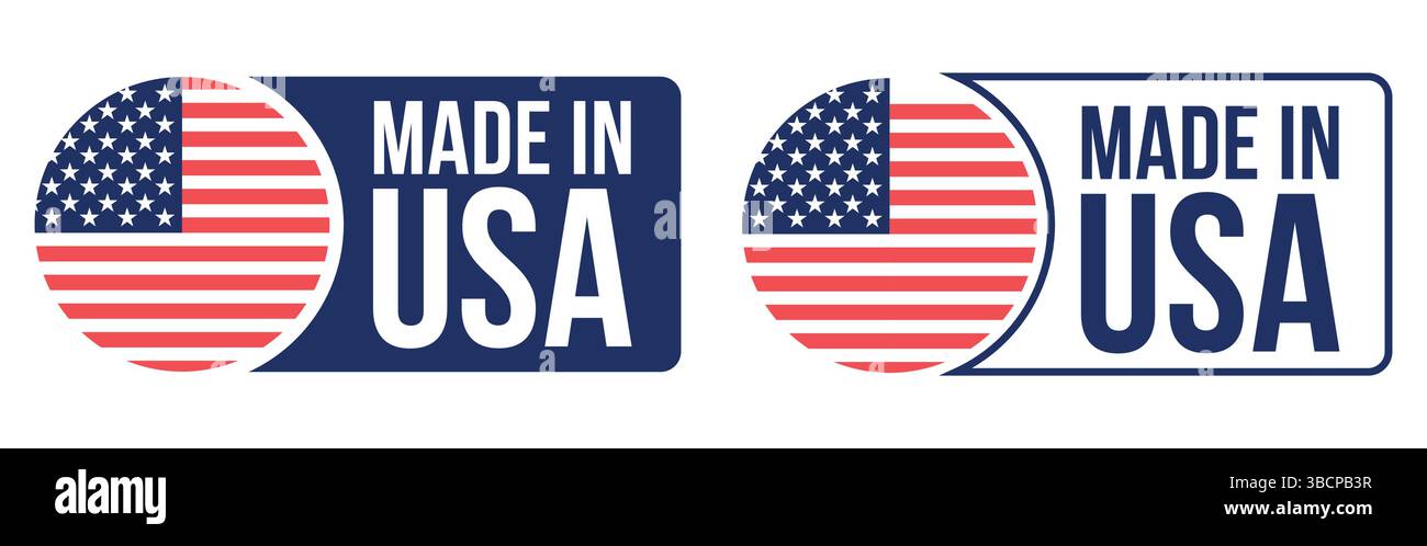 Made in USA Labels Icon, American Flag Produktemblem Logo, Set von Made in the usa Labels Vektor Illustration. Stock Vektor