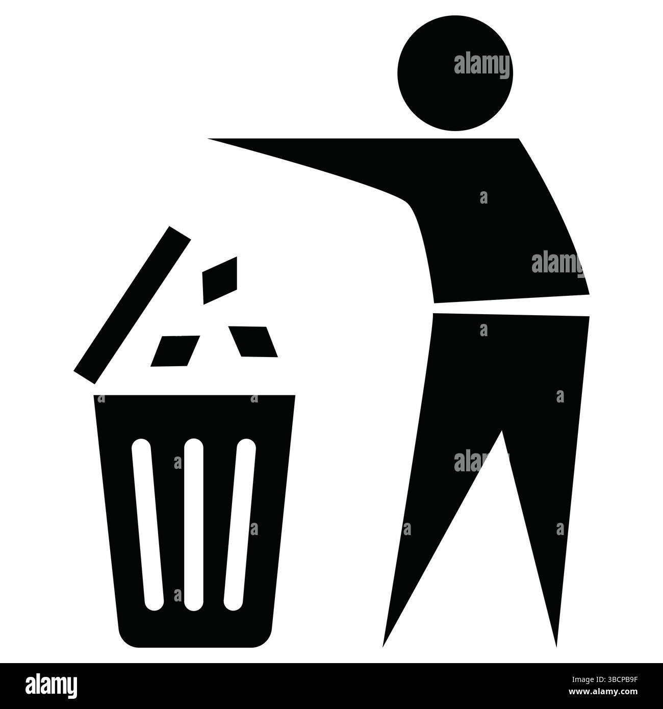 Schild „Clean Silhouette Halten“. Müll, Abfall, Müll in das Müllsymbol werfen erlaubt. Werfen Sie den Papierkorb nicht in das Symbol „Toilette“. Stock Vektor