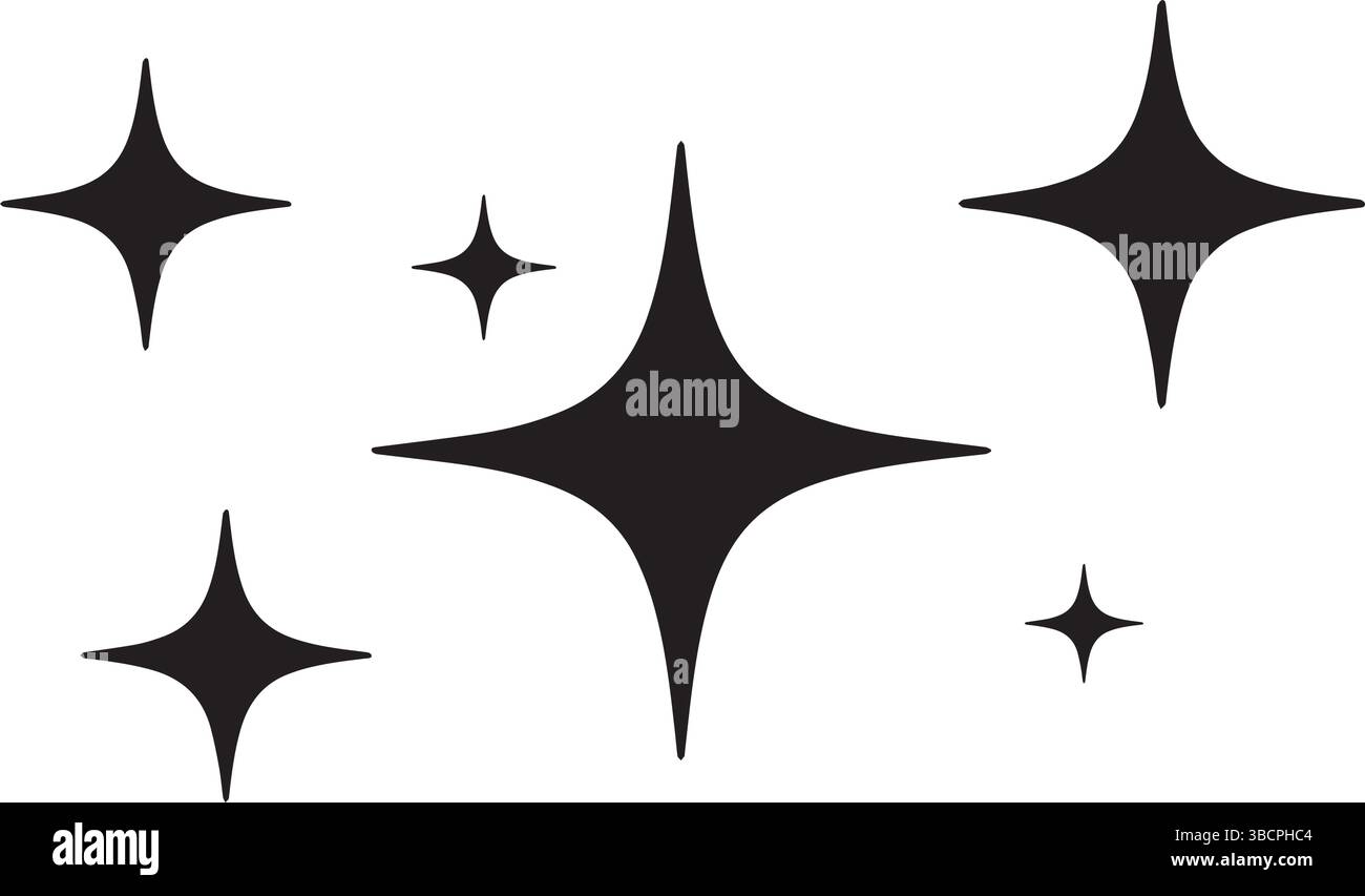 Glitzer, glänzend, Stern-Ikone, Dekoration, Manpu-Vektor schwarz glänzender Stern Silhouette Vektor Stock Vektor
