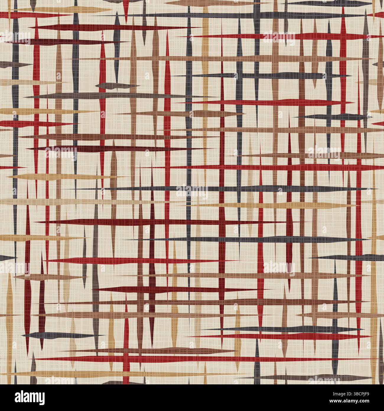 Moderne vertikale Ikat-Streifen in Erdtönen – Rot, Gold, Schwarz und Grau Stock Vektor