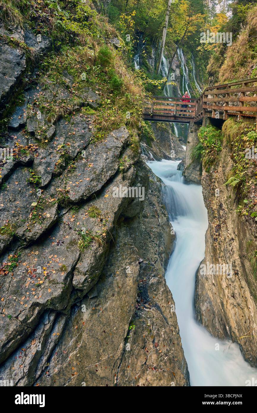 Kleine Wasserfälle verstärken den Wimbach in der Wimbachklamm, Deutschland, Bayern, Ramsau Stockfoto