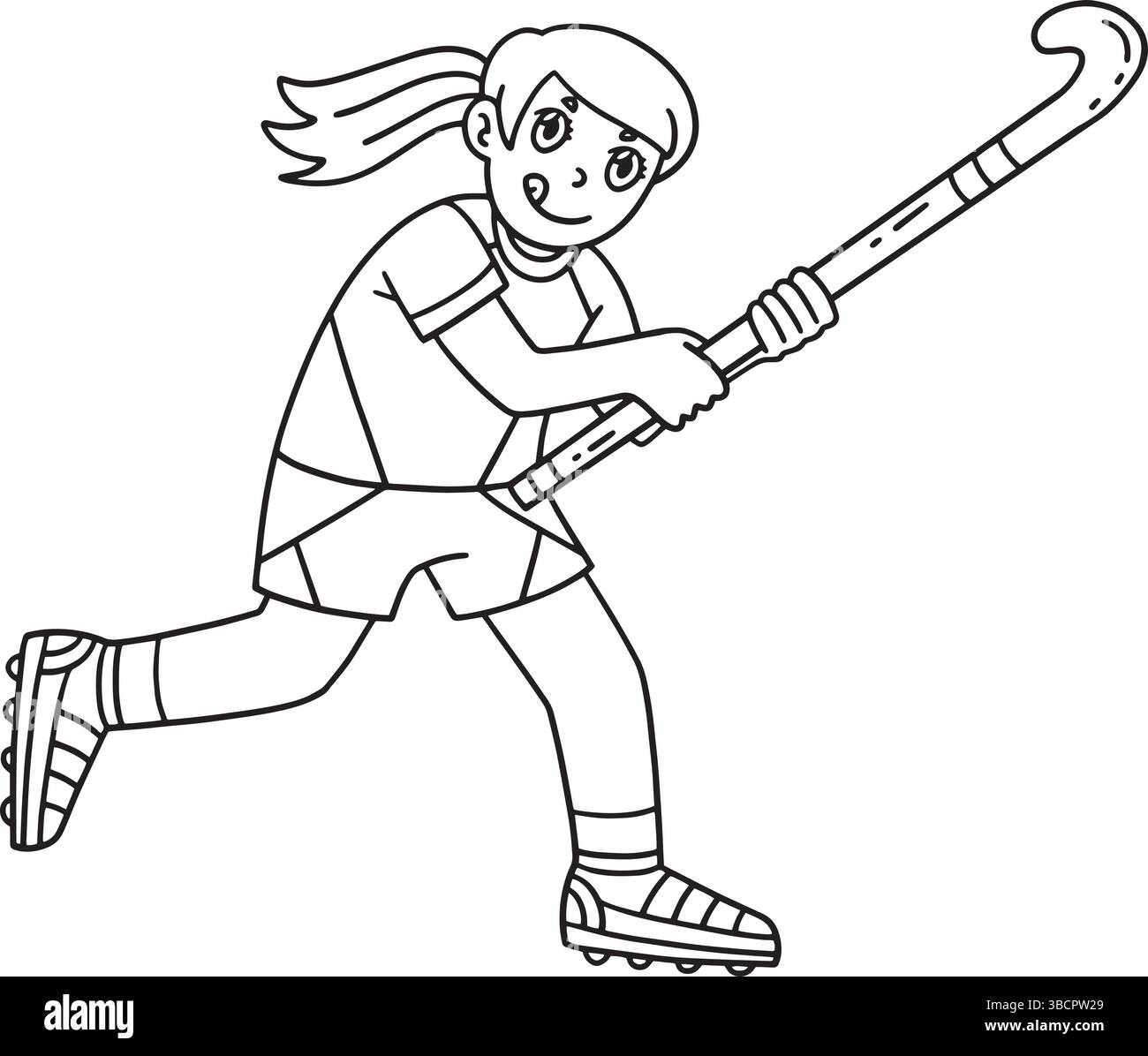 Field Hockey Weibliche Spielerin Läuft Isoliert Stock Vektor