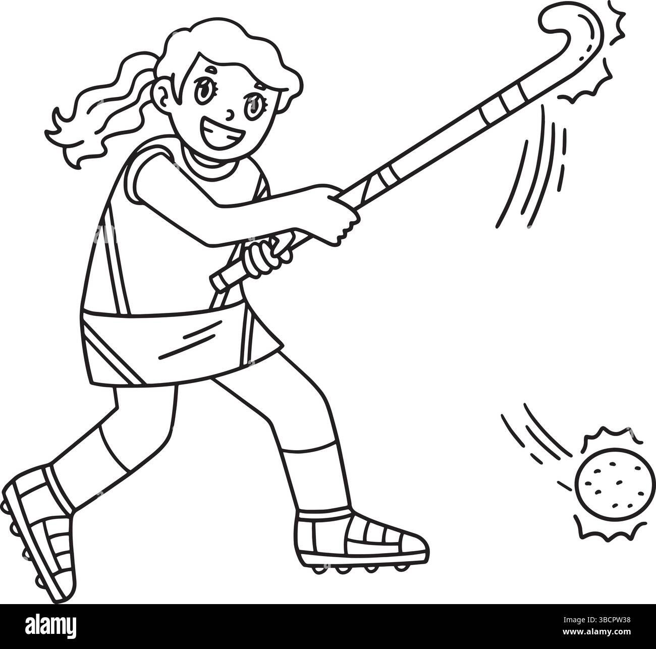 Field Hockey Weiblicher Spieler, Der Ball Trifft Isoliert Stock Vektor