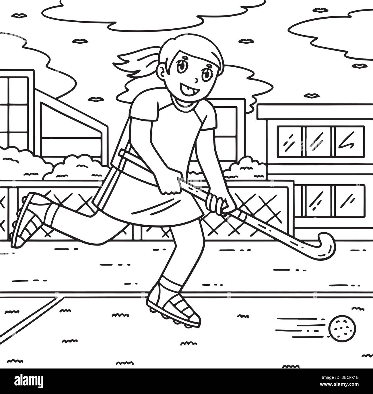 Field Hockey Weibliche Spieler Jagt Ball Farbe Stock Vektor