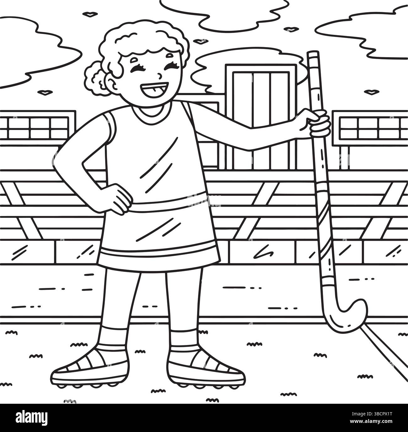 Field Hockey Weibliche Spieler Hält Stock Farbe Stock Vektor