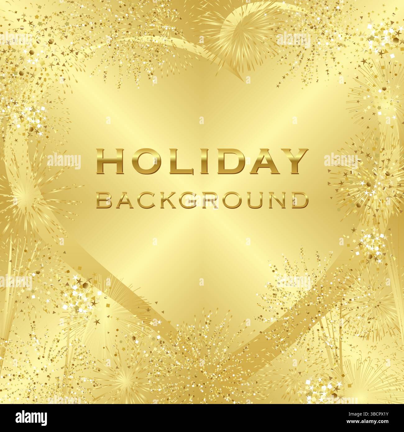 Design des Feiertagsplatzes mit goldenem Hintergrund mit bearbeitbarem Boden. Luxuriöses, glänzendes Konzept für Neujahr- oder Geburtstagsfeiern. Feuerwerk 3D-Form Stock Vektor