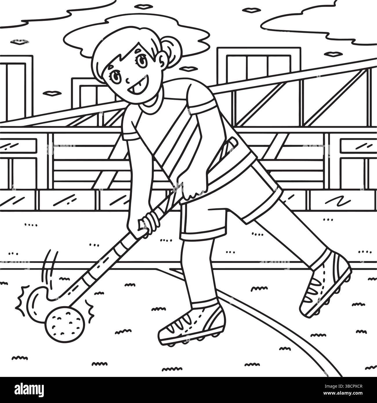 Field Hockey Weibliche Spielerin, Die Ball Coloring Leitet Stock Vektor