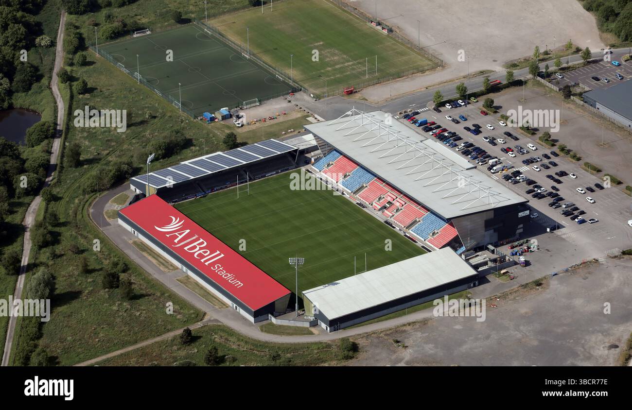 Luftaufnahme des Salford Community Stadium in Salford, Manchester, Großbritannien Stockfoto