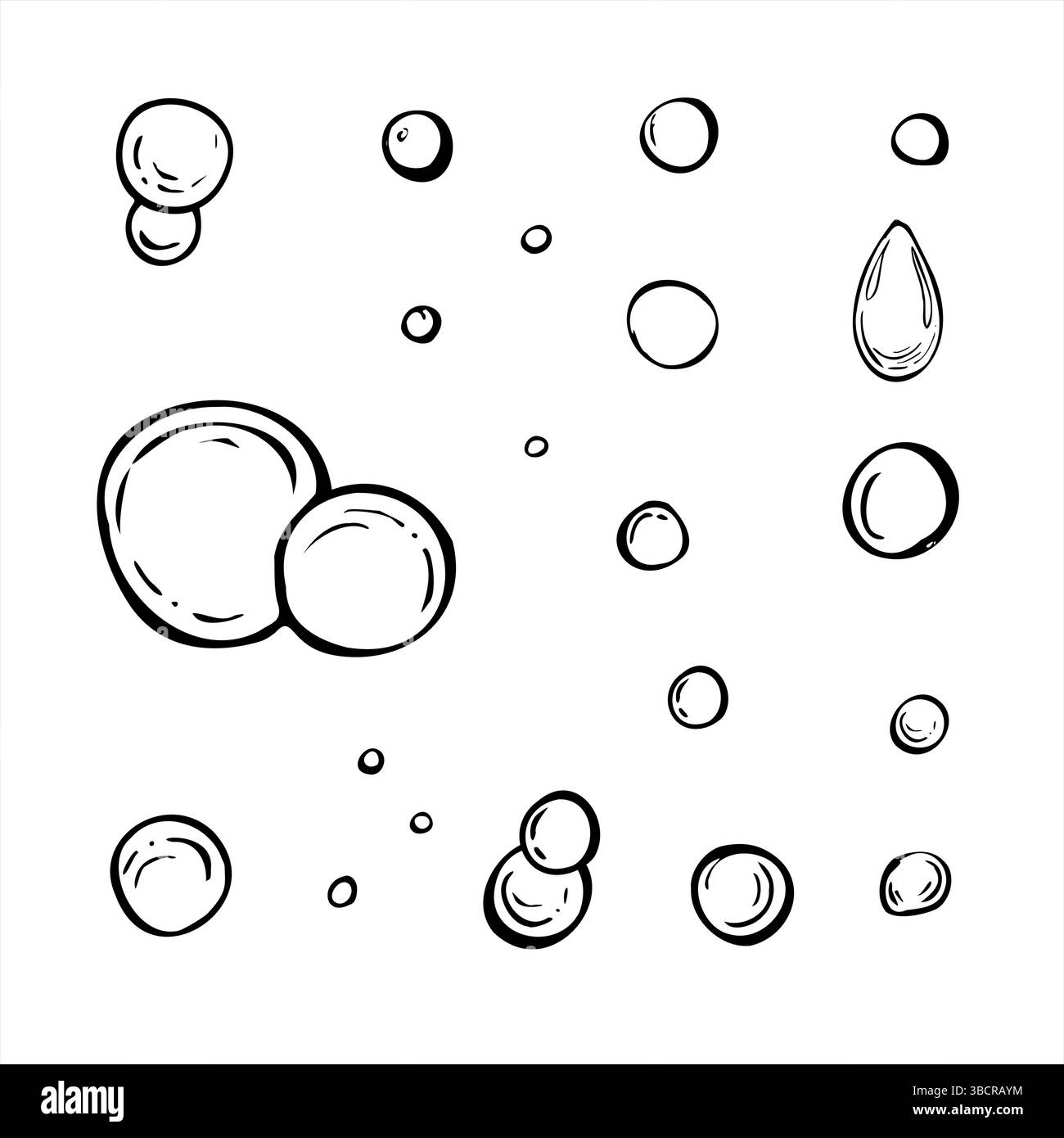 Monochrome Vektor-abstrakte Blasen in verschiedenen organischen Formen, die mit schwarzen Tinten bemalt wurden. Wassertropfen für moderne Grafikdesigns und minimalistische Dekorationen Stock Vektor