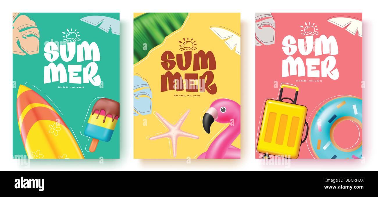 Hallo Sommer Grußtext, Hallo Sommer Poster Design mit Sommer-, Tropen- und Reiselementen im abstrakten Sommer Hintergrund, Vektor-Illustration Stock Vektor