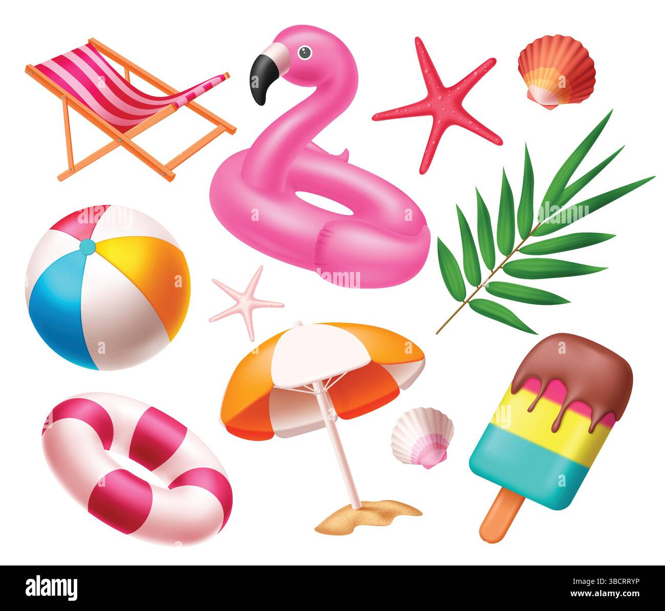 Summer Beach Elements Icon Clipart, isoliert in weißem Hintergrund Stock Vektor