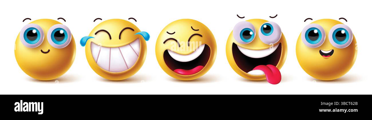 Emoji-Clipart-Zeichensatz. Emojis-Charakter mit fröhlichem Gesichtsausdruck. Stock Vektor