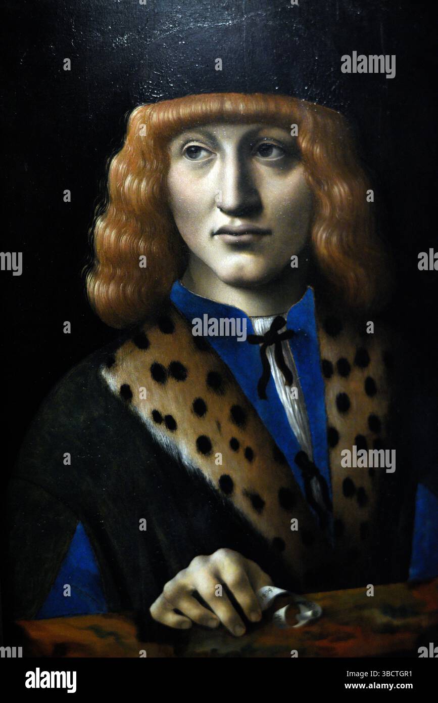Porträt eines 20-jährigen Mannes, Archinto Porträt, von Marco d'Oggiono, 1494, National Gallery of London. Stockfoto