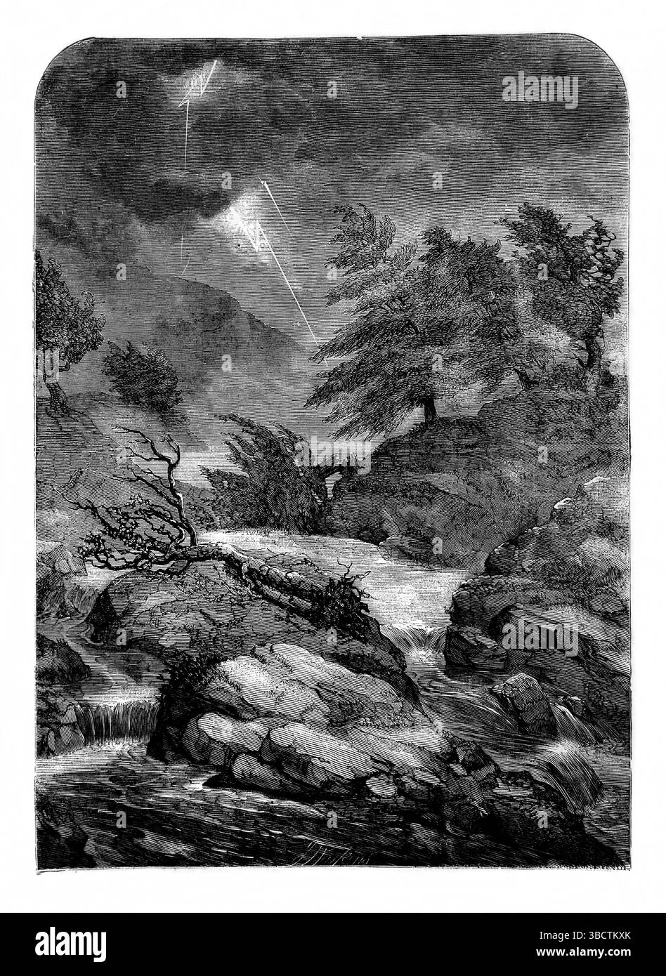 Illustration Eines Sturms in der Wildnis (Psalm) aus dem antiken 19. Jahrhundert die Bibel enthält das Alte und das neue Testament mit Erläuterungen Stockfoto