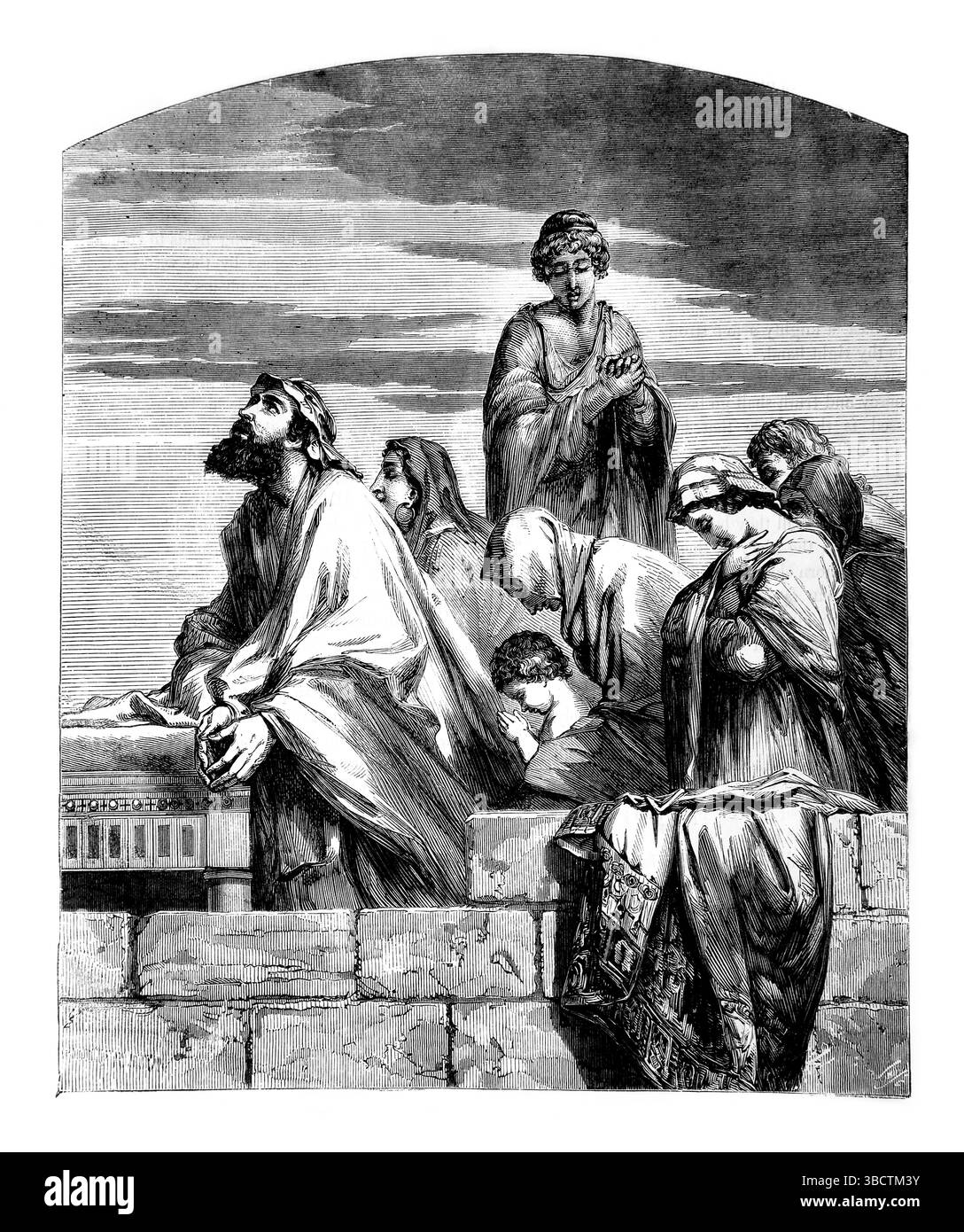 Illustration von Psalm LXXXVIII.13 "am Morgen soll mein Gebet dich verhindern" aus dem antiken 19. Jahrhundert die Heilige Bibel enthält das Alte und das neue Stockfoto