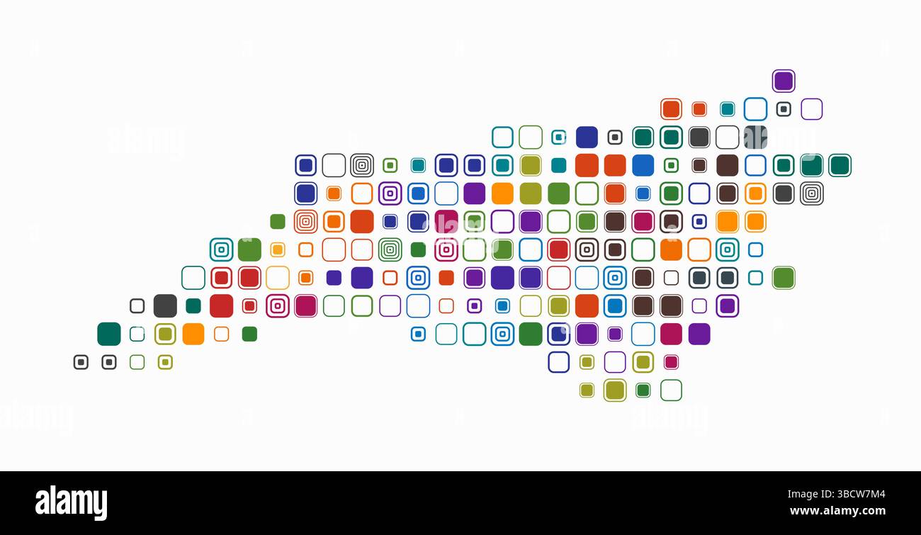 North Carolina, Form des staatlichen Gebäudes aus farbigen Zellen. Digitale Karte von North Carolina auf weißem Hintergrund. Stock Vektor