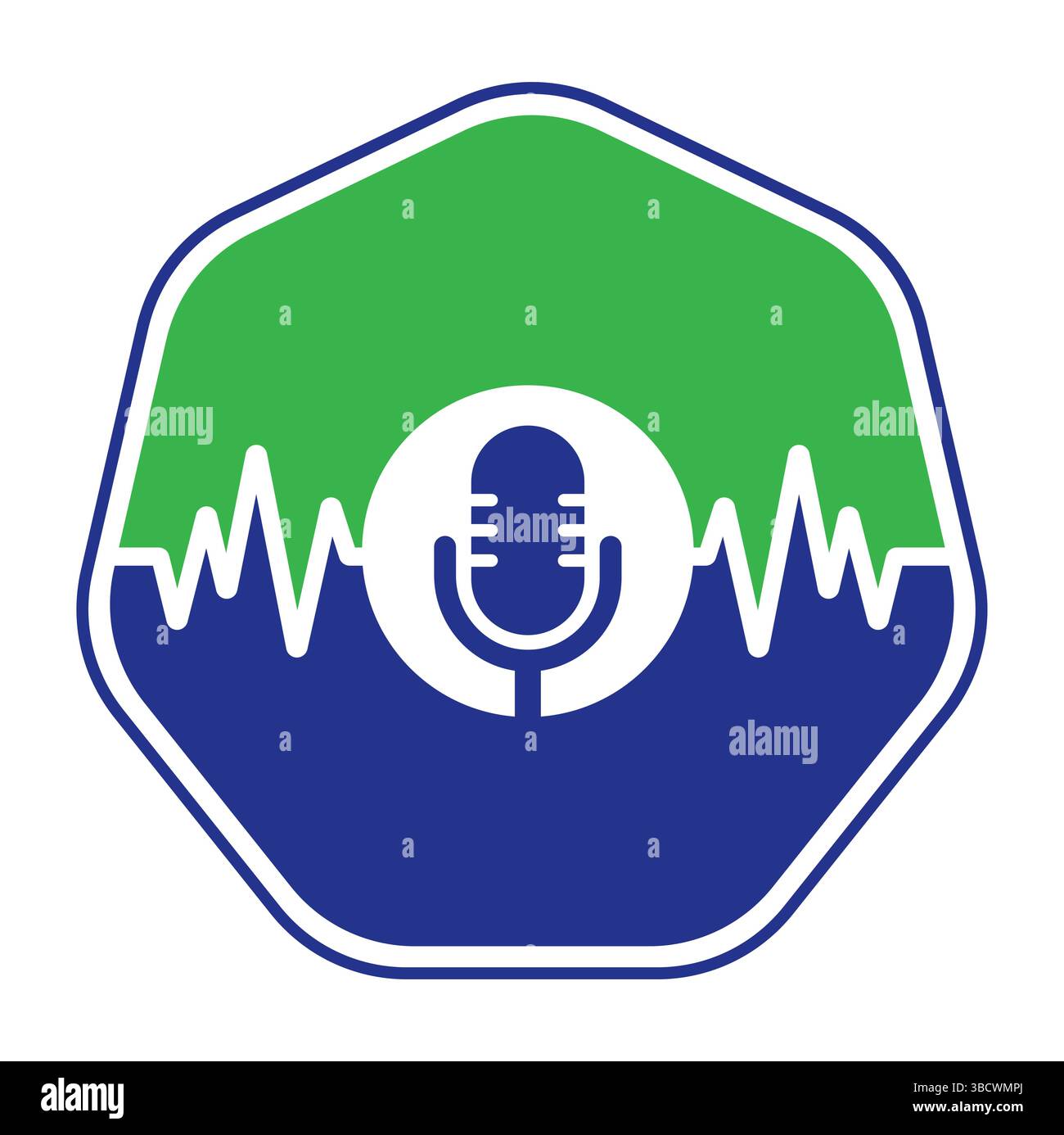 Medizinisches Podcast-Logo mit Herzpuls. Podcast Heartbeat Line Logo Design Vektorvorlage. Stock Vektor