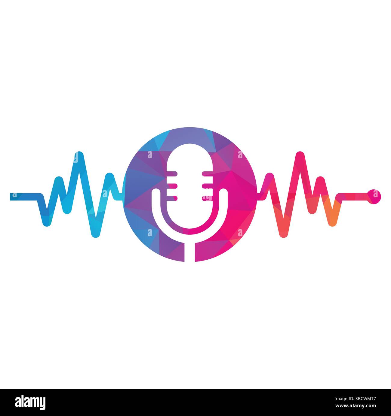 Medizinisches Podcast-Logo mit Herzpuls. Podcast Heartbeat Line Logo Design Vektorvorlage. Stock Vektor