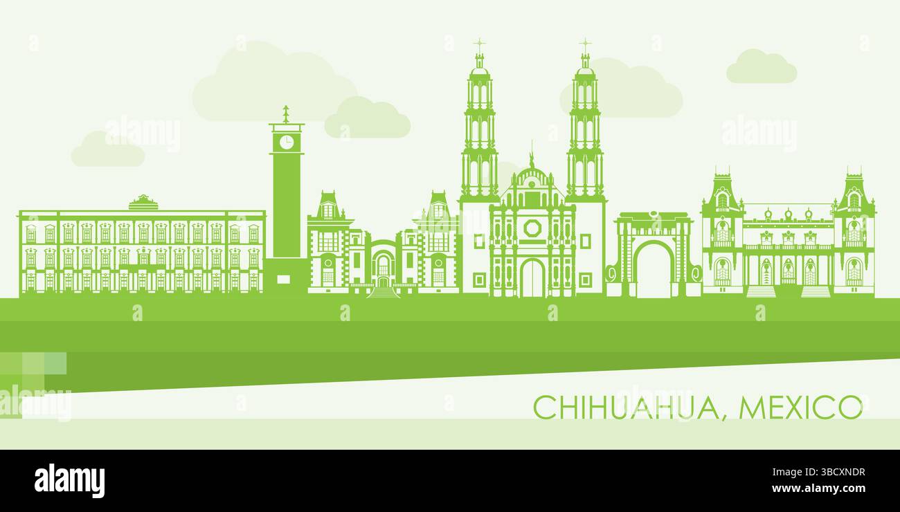 Grüne Skyline Panorama der Stadt Chihuahua, Mexiko - Vektor-Illustration Stock Vektor