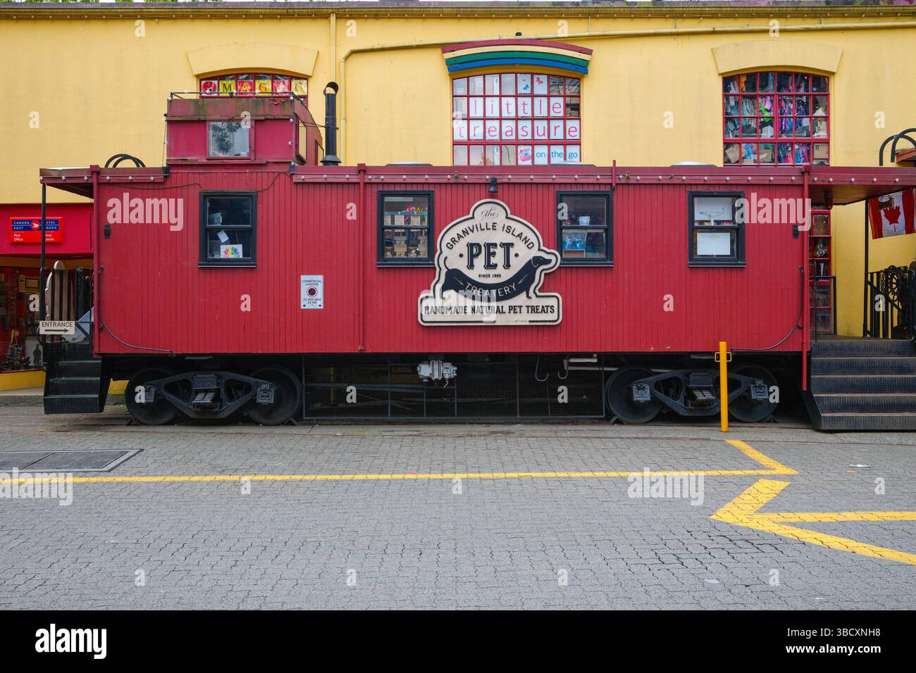 Der Zugwagen in der Granville Island PET Treatery am Kids Market auf dem Granville Island Public Market in Vancouver, BC. Stockfoto