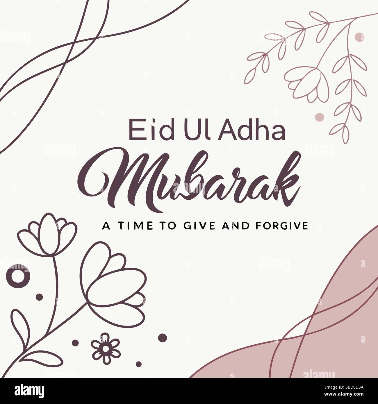 Elegante Line Art Eid ul Adha Begrüßung mit zarten Zierdetails und Halbmond Stock Vektor