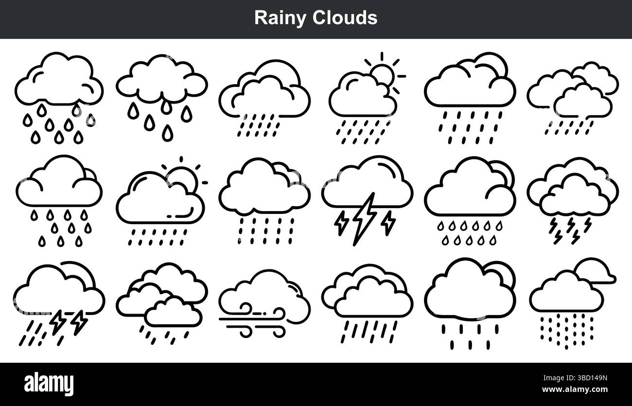 Symbolsatz Regenwolken Wettervorhersage Stock Vektor