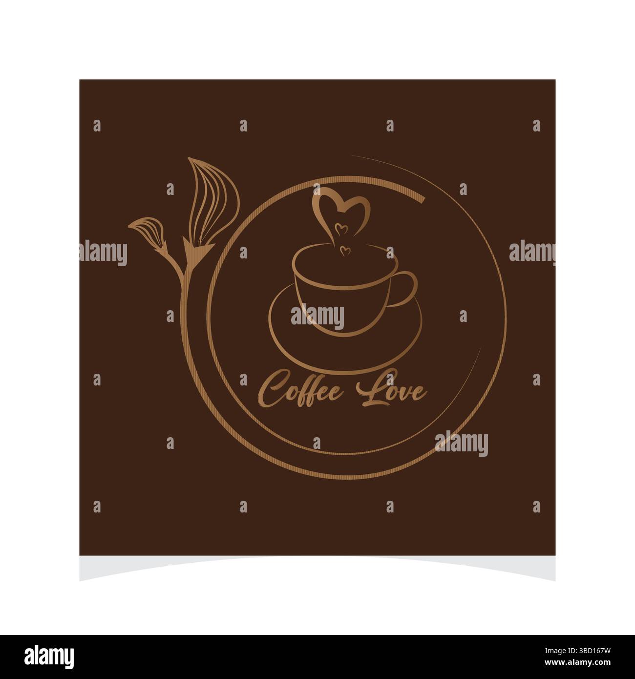 Künstlerisches Coffee Love Logo mit einer Tasse Kaffee mit Herzen und dekorativen Elementen Stock Vektor