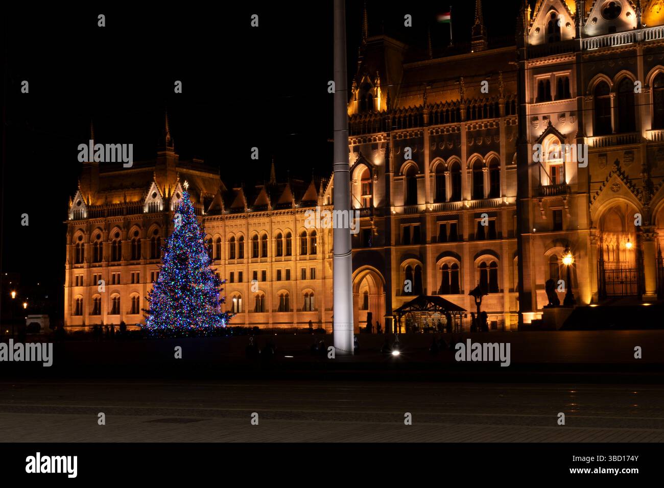 Ungarisches parlament und weihnachtsbaum Stockfoto